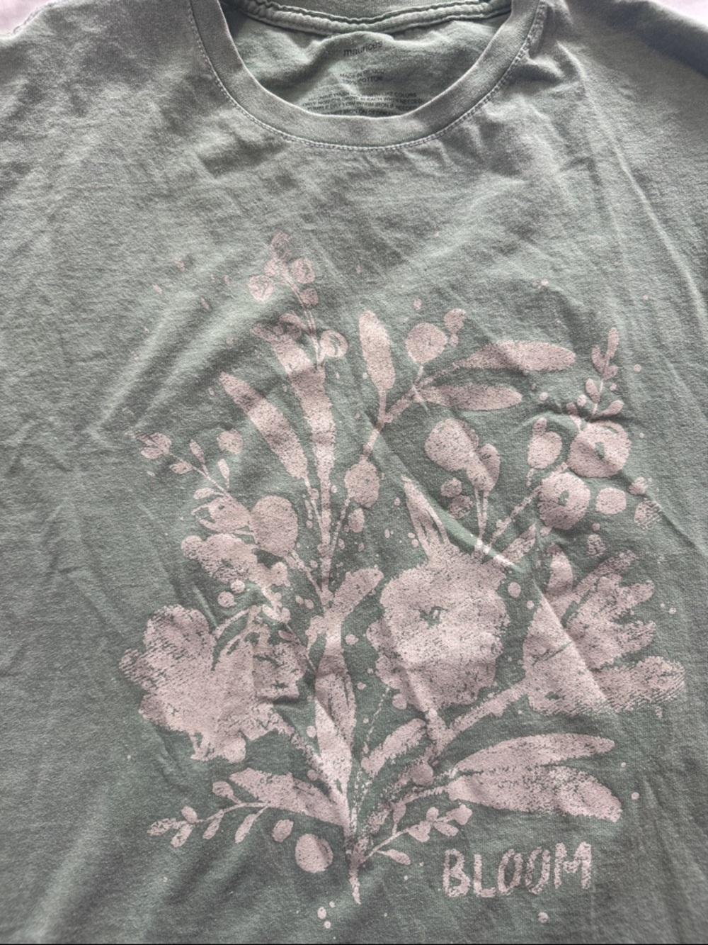 Maurices Sage Green Tee with Pale Pink Floral Graphic